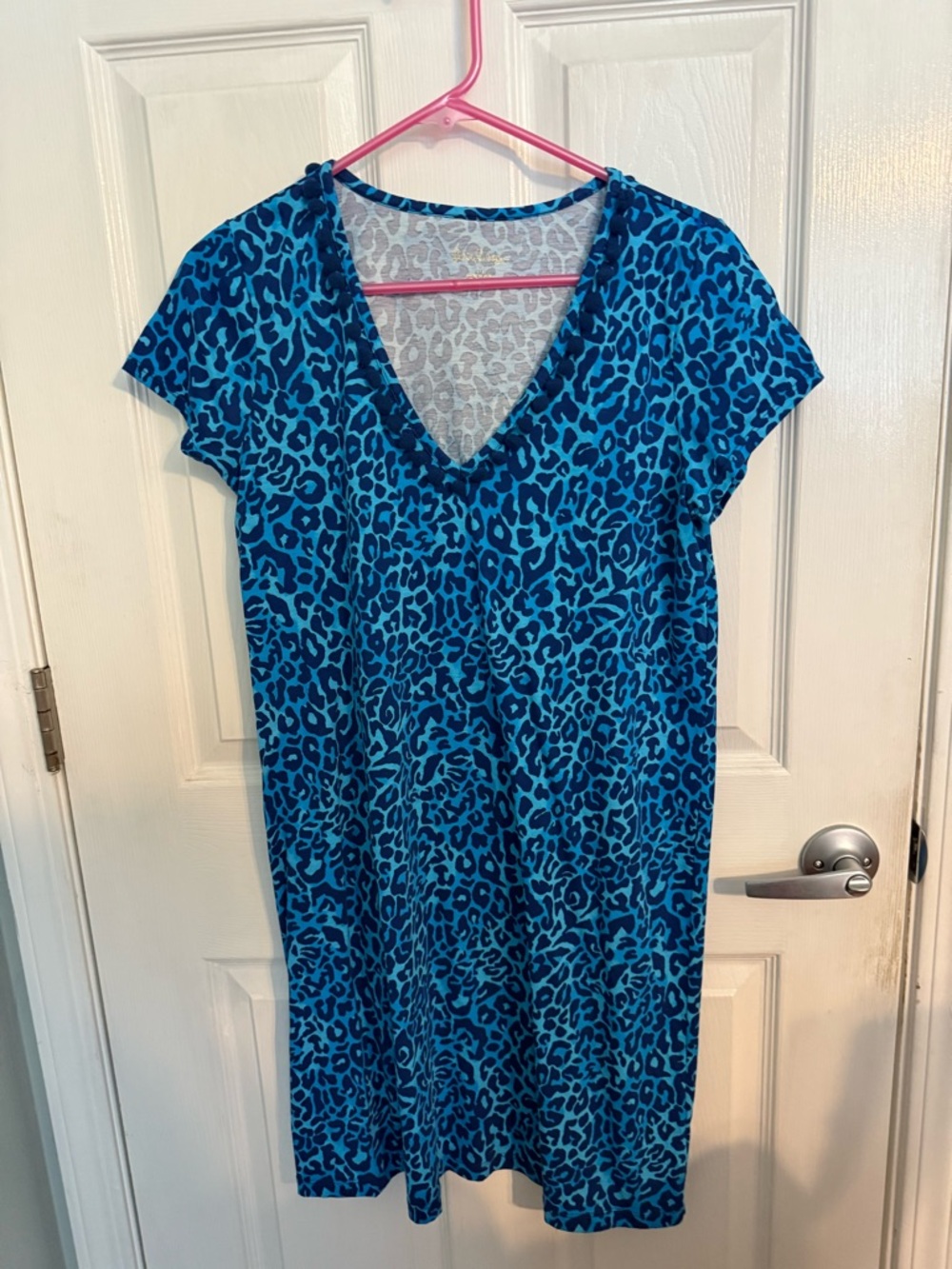 Lilly Pulitzer Blue Teal Leopard Print V-Neck Dress